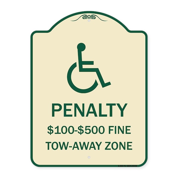 Penalty $100 $500 Fine Tow-Away Zone Heavy-Gauge Aluminum Sign, 24" x 18", TG-1824-23330